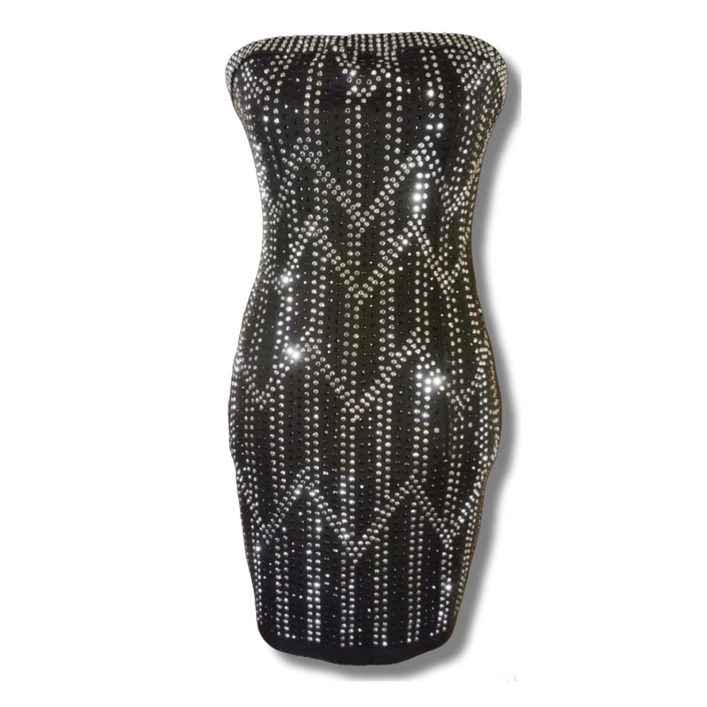 Black Studded Strapless Mini Dress